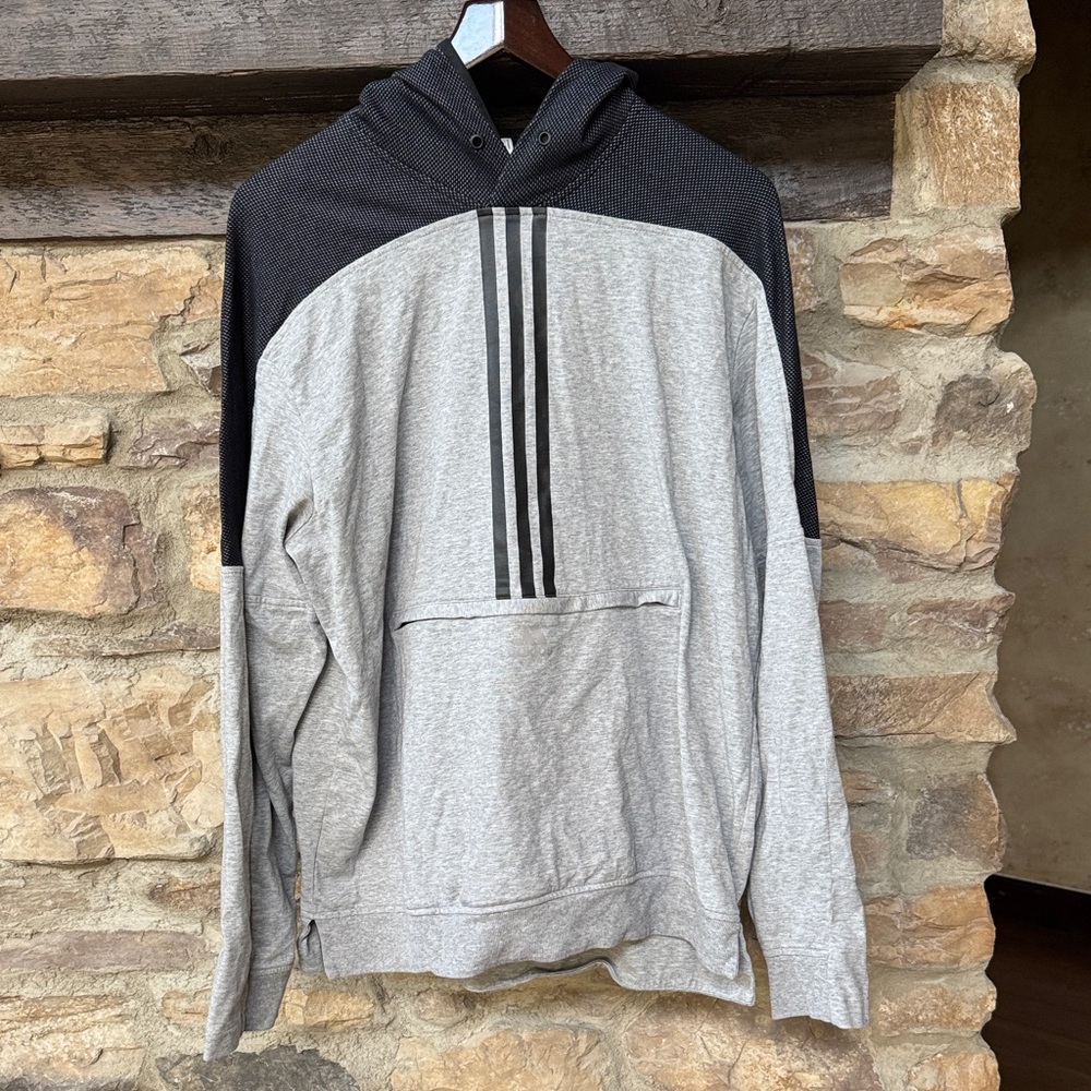Adidas Oilers Gray and Black Hooded Sweatshirt